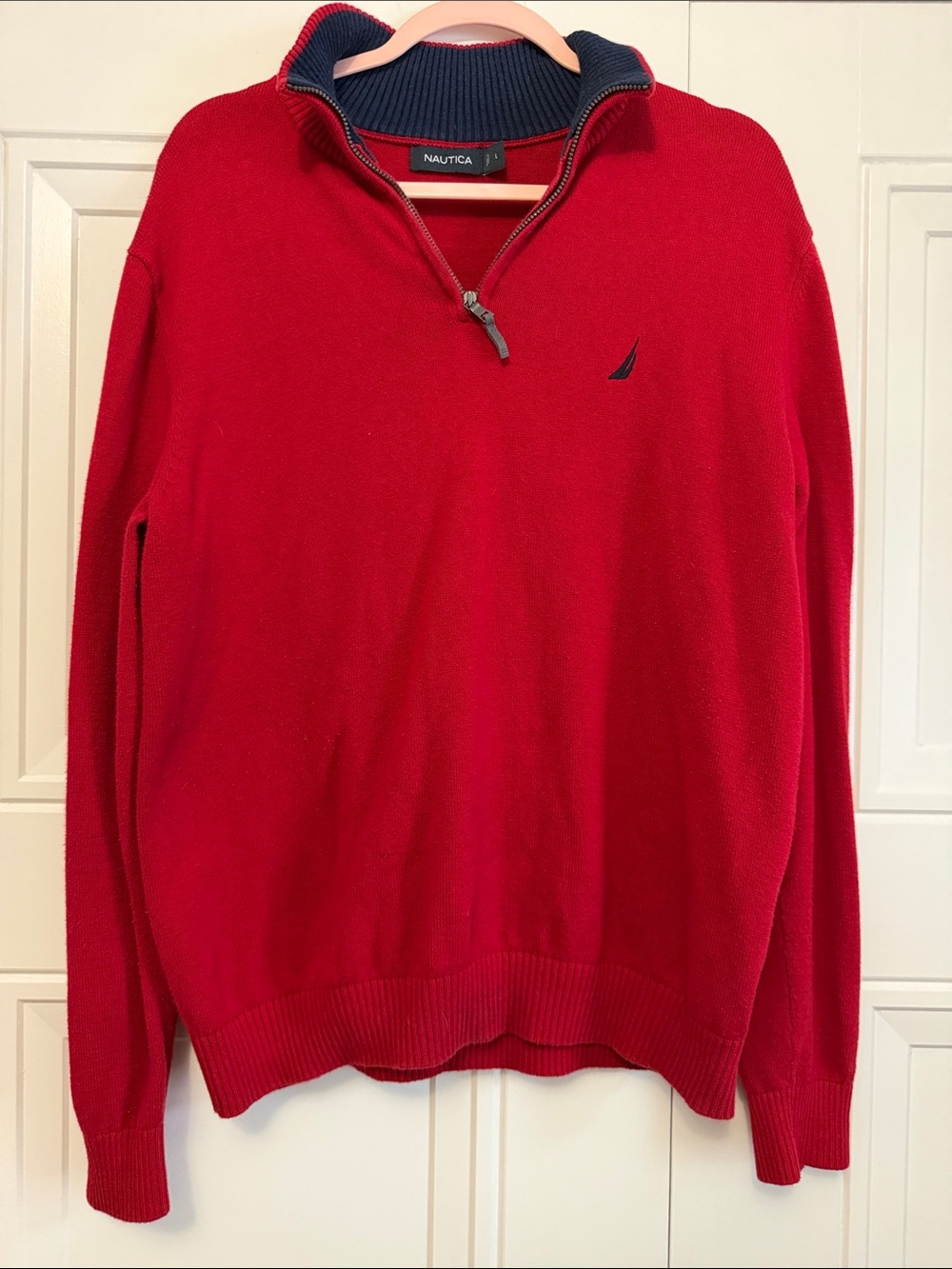 Nautica Men's Red Half-Zip Pullover with Navy Trim